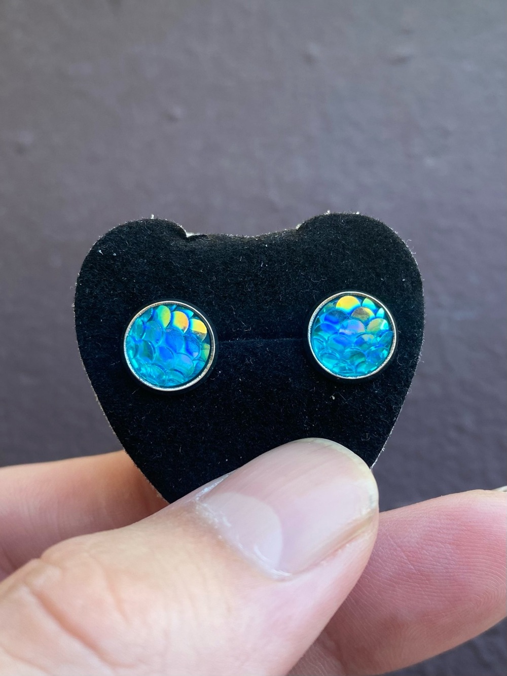 Blue Holographic Mermaid Scale Stud Earrings